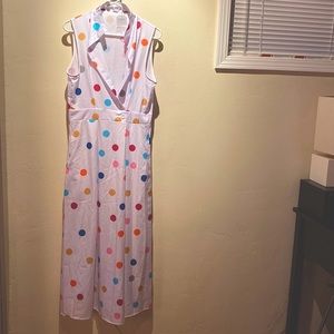 White Polkadot Maxi Dress from direct to consumer/recycled fabric company